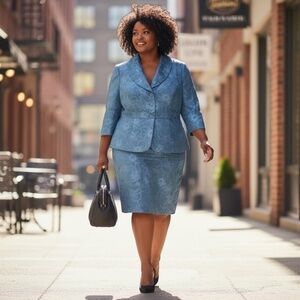 Isabella Skirt Suit Brocade Print Jacket Peacock Blue 22W